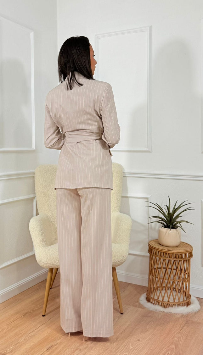 Tailleur con cintura Tona Risci Gessato Fango