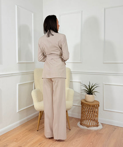 Tailleur con cintura Tona Risci Gessato Fango