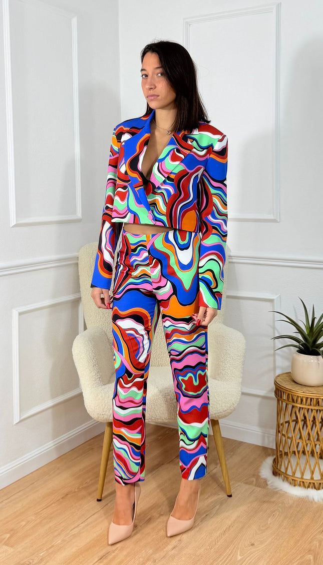 Tailleur corto con giacca cropped e pantaloni a vita alta Tona Risci