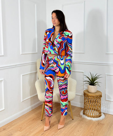 Tailleur corto con giacca cropped e pantaloni a vita alta Tona Risci