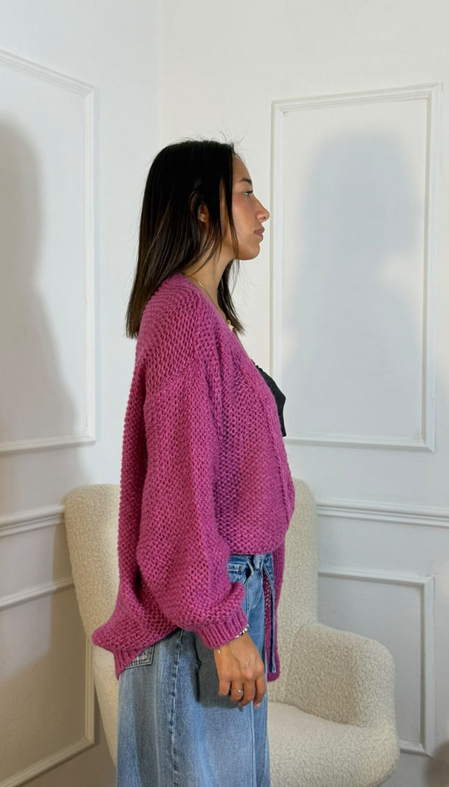 Cardigan Oversize Traforato – Fucsia