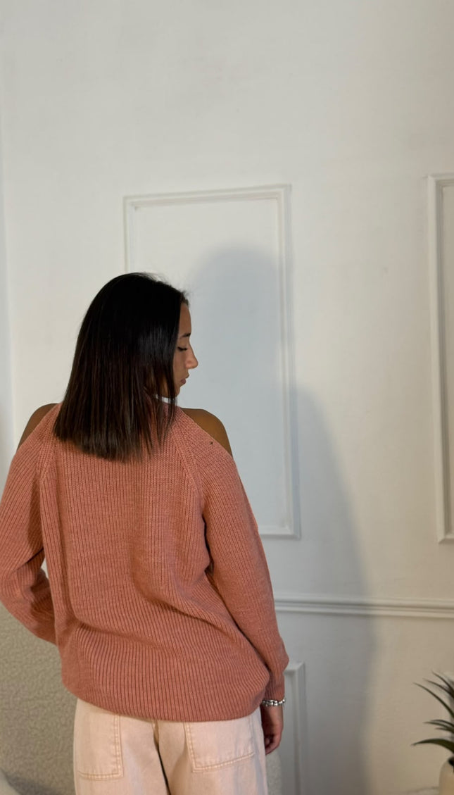 Maglione a Coste con Cut-Out – Terracotta