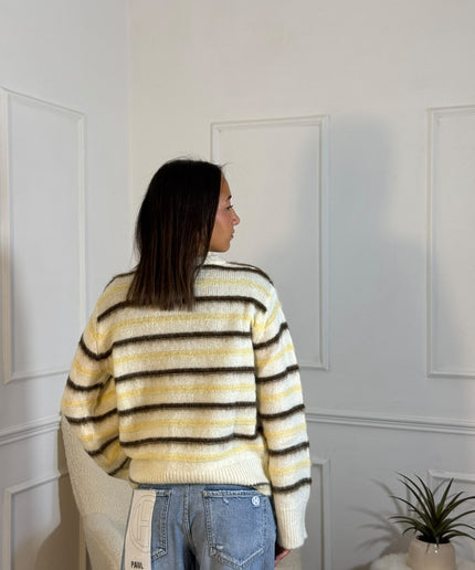 Maglione a Righe Mohair – Panna/Giallo/Grigio