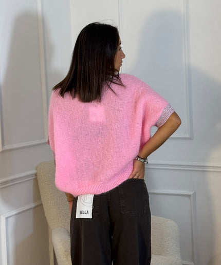 Maglioncino Mohair a Maniche Corte con Polsino Glitter – Rosa