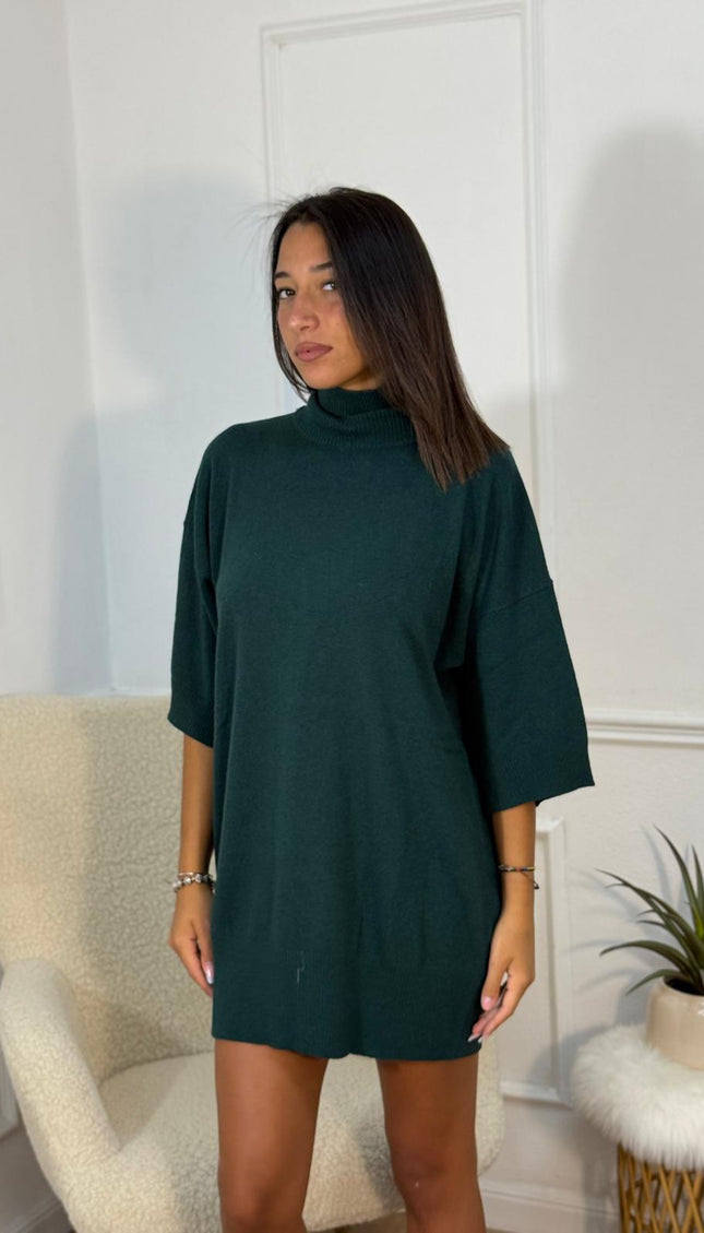 Vestitino in Maglia con Collo Alto – Verde Scuro