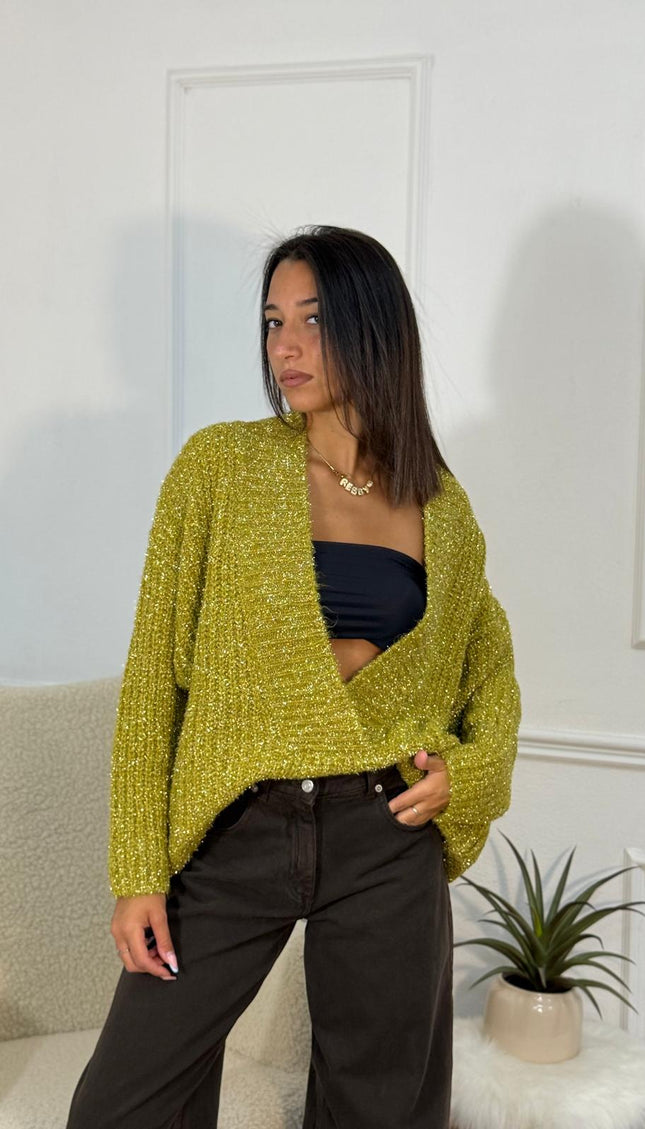 Cardigan Oversize in Maglia Lurex – Verde Chartreuse