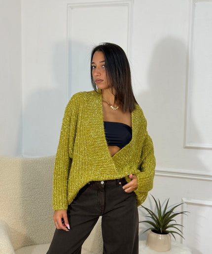 Cardigan Oversize in Maglia Lurex – Verde Chartreuse