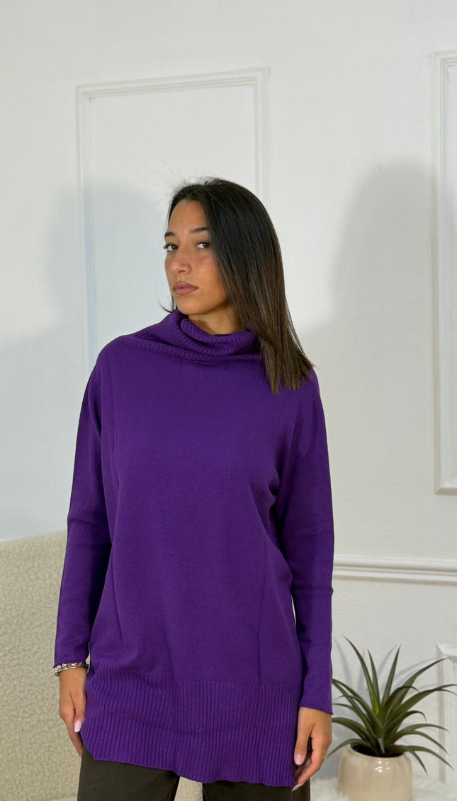 Maglione Dolcevita Lungo Oversize – Viola