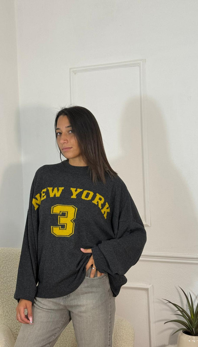 Maglione Oversize "New York 3" – Antracite/Giallo