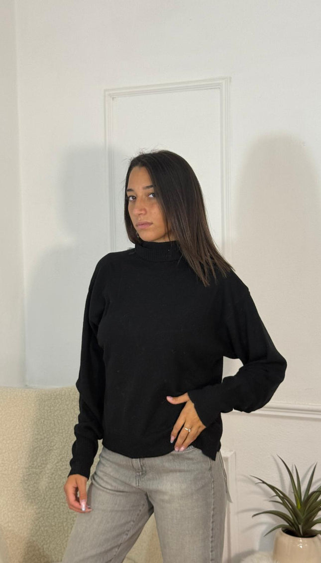 Maglione Collo Alto Semirigido Oversize – Nero