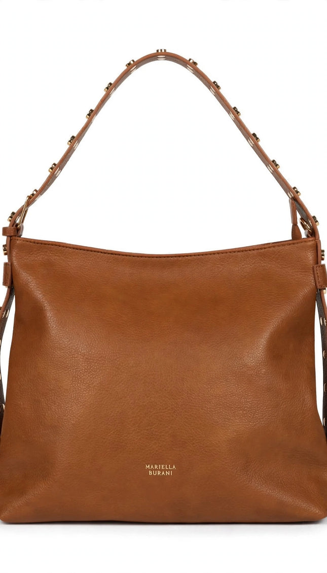 Borsa Mariella Burani cuoio a spalla con manico borchiato