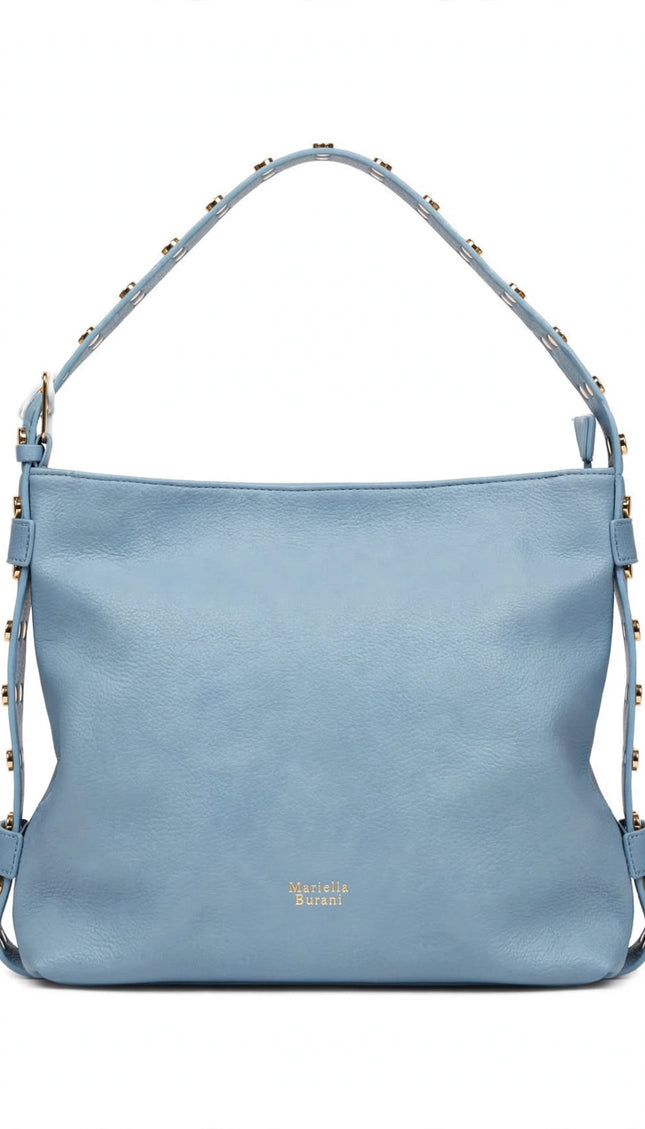 Borsa Mariella Burani azzurra a spalla con manico borchiato