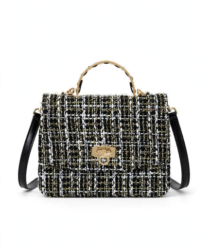 Borsa Mariella Burani in tweed bianca e nera a mano con patta