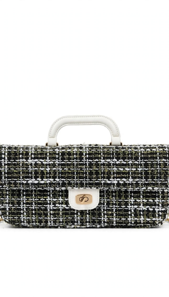 Borsa Mariella Burani in tweed bianca e nera baguette