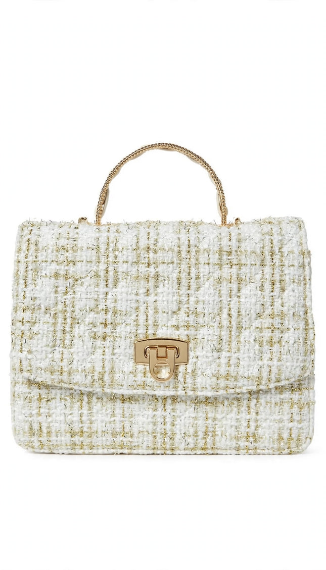 Borsa Mariella Burani in tweed panna a mano con patta