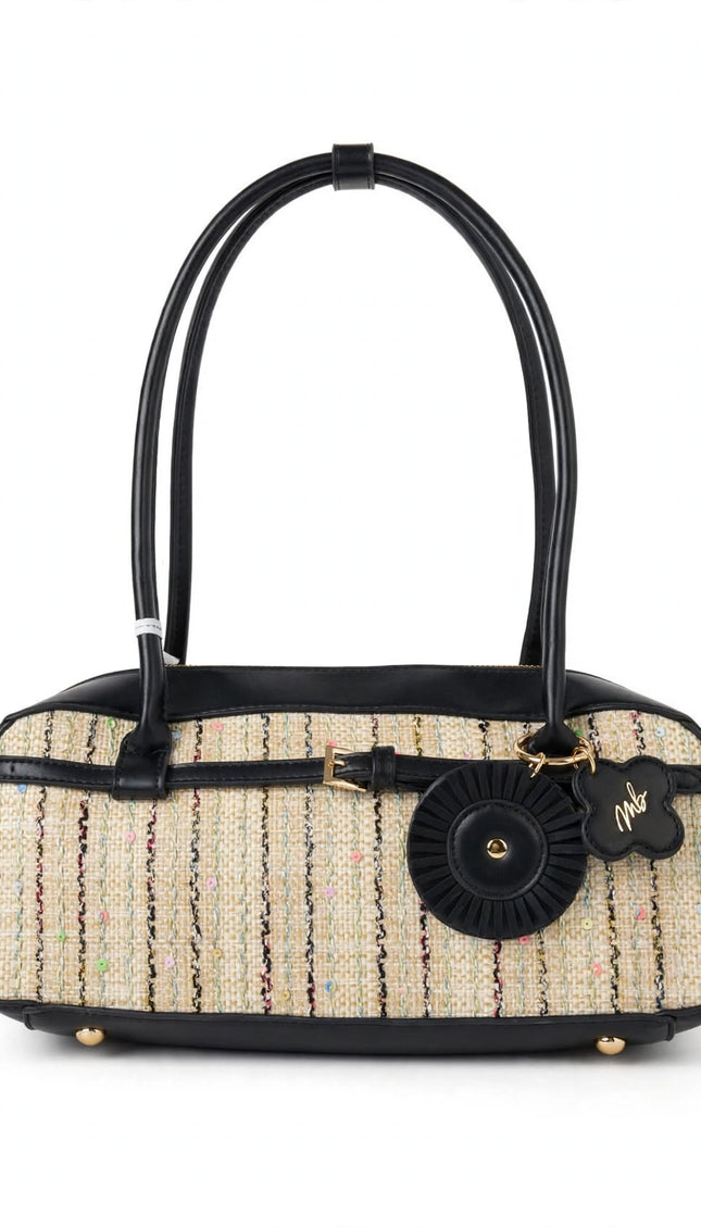 Borsa Mariella Burani in rafia e nera bauletto