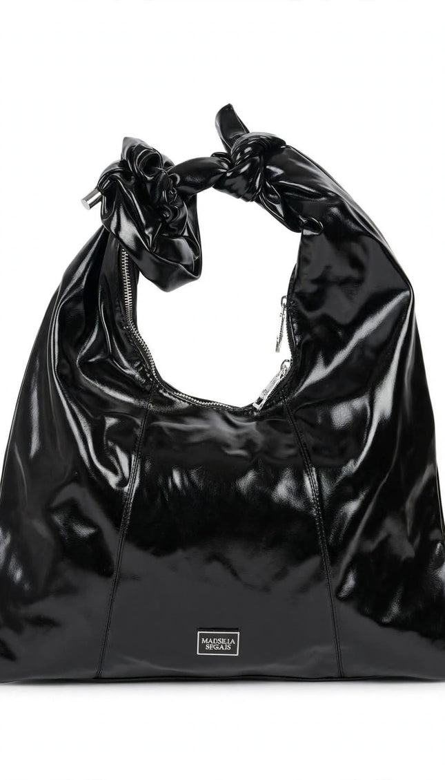 Borsa Mariella Burani nera in vernice hobo con nodo