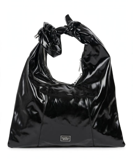Borsa Mariella Burani nera in vernice hobo con nodo