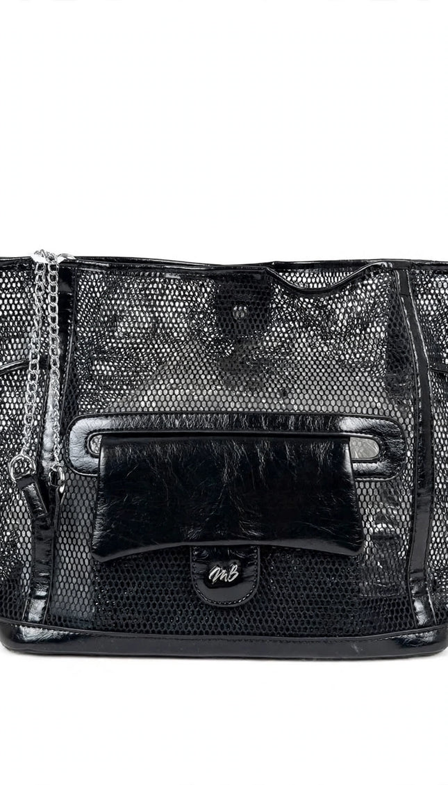 Borsa Mariella Burani nera laminata shopper