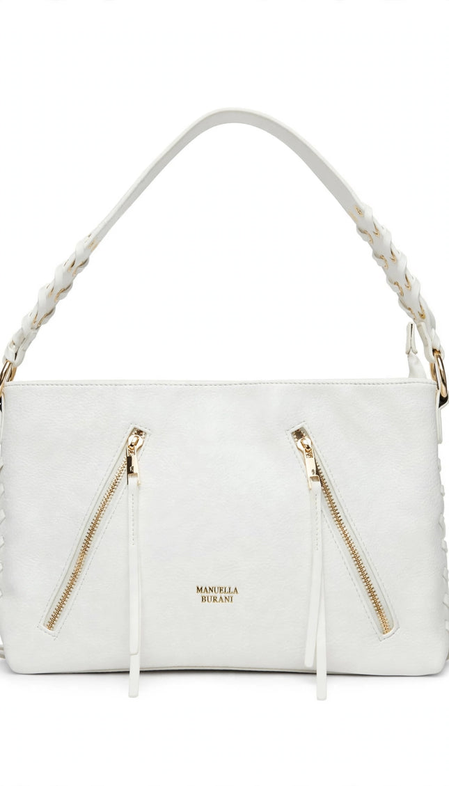 Borsa Mariella Burani bianca a spalla con zip e borchie