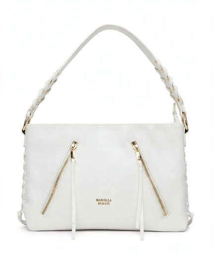 Borsa Mariella Burani bianca a spalla con zip e borchie