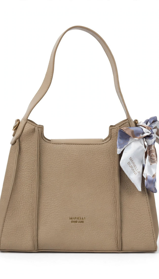 Borsa Mariella Burani tortora a spalla con foulard