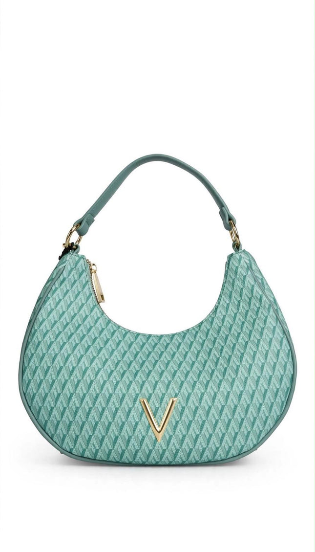 Borsa Mario Valentino verde acqua a spalla con logo V