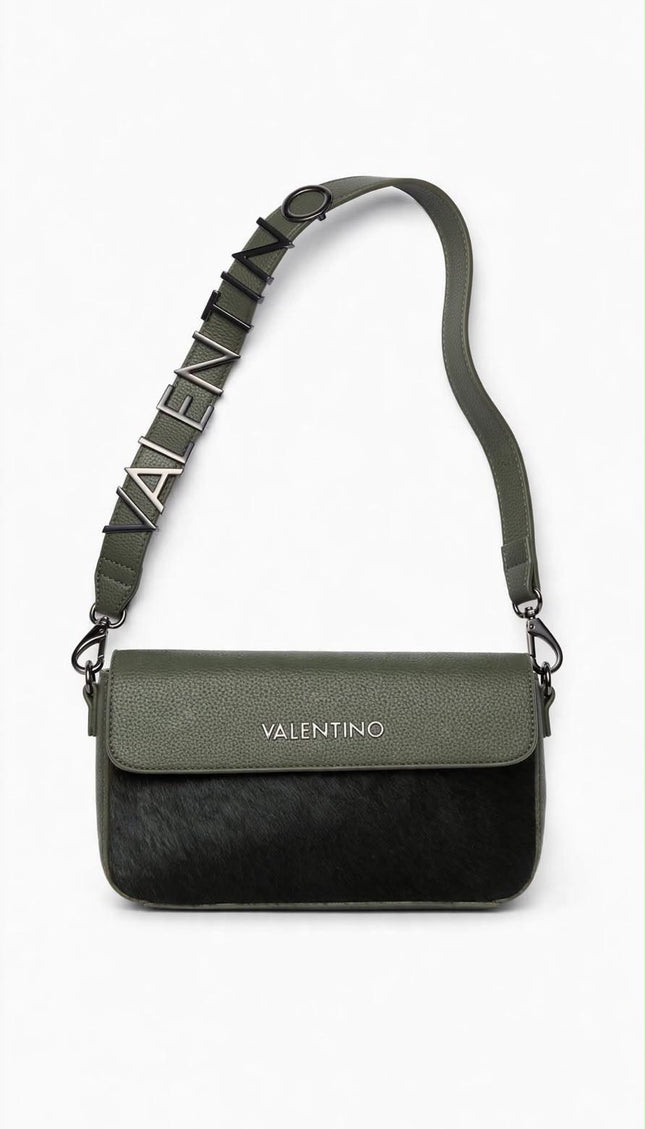 Borsa Mario Valentino verde militare e nera a tracolla con patta