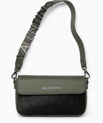 Borsa Mario Valentino verde militare e nera a tracolla con patta