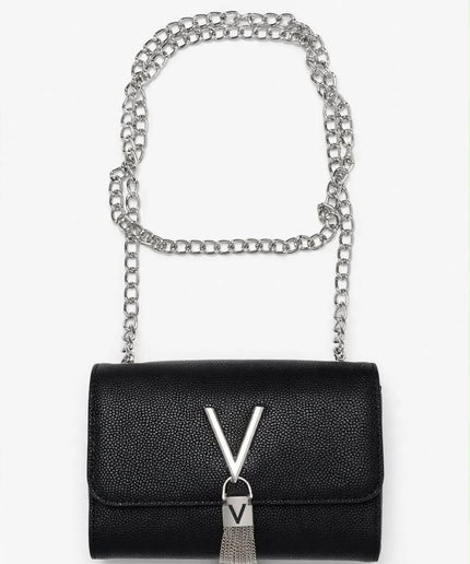 Borsa Mario Valentino nera con catena argentata e nappina