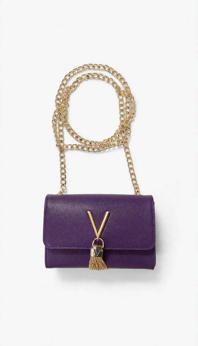 Borsa Mario Valentino viola con catena e nappina