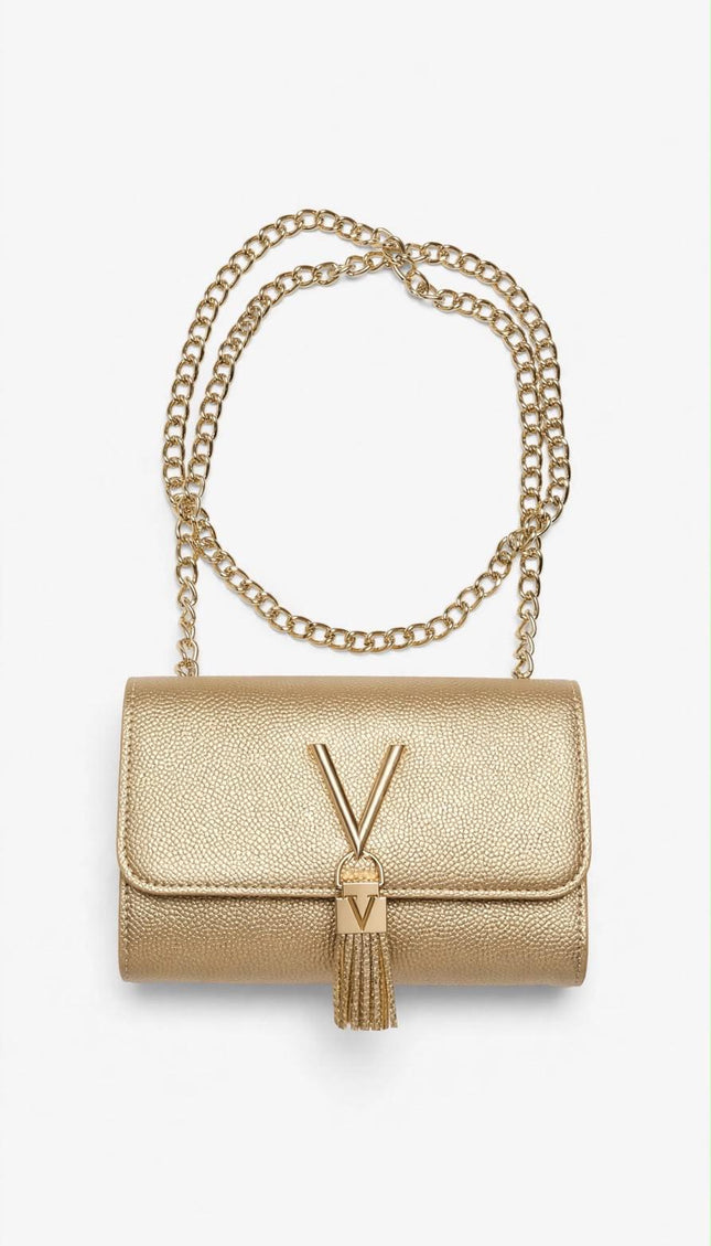 Borsa Mario Valentino champagne con catena e nappina