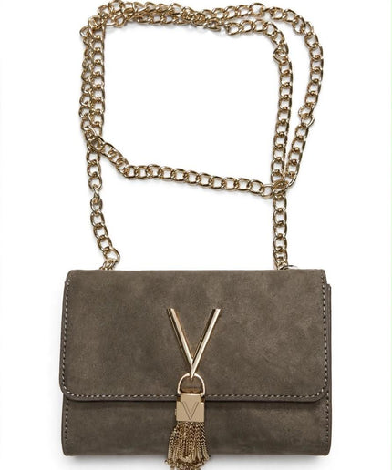 Borsa Mario Valentino verde oliva mini con catena e nappina