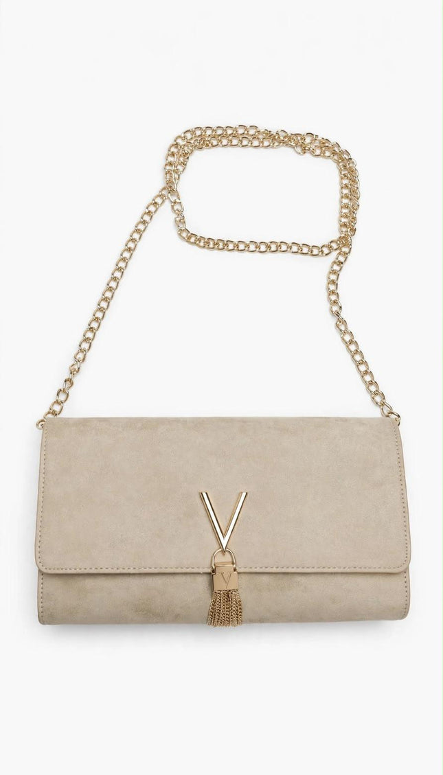 Borsa Mario Valentino beige con catena e nappina