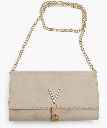 Borsa Mario Valentino beige con catena e nappina