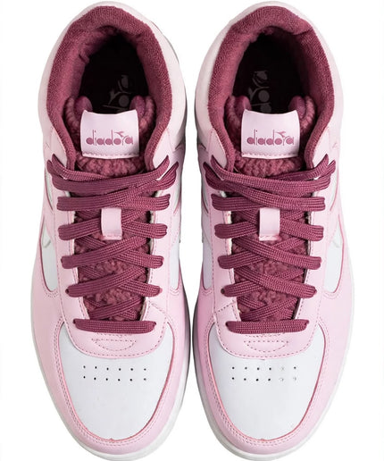 Sneakers alte Diadora bianche e rosa con dettagli bordeaux
