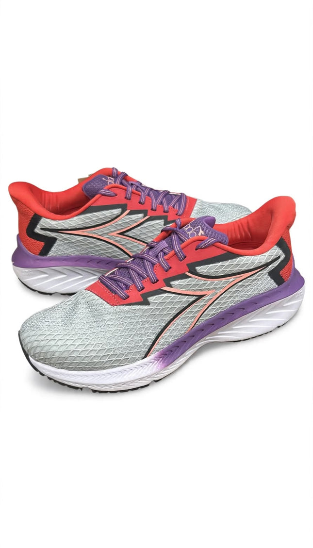 Sneaker Running Diadora Grigia con Dettagli Corallo e Viola