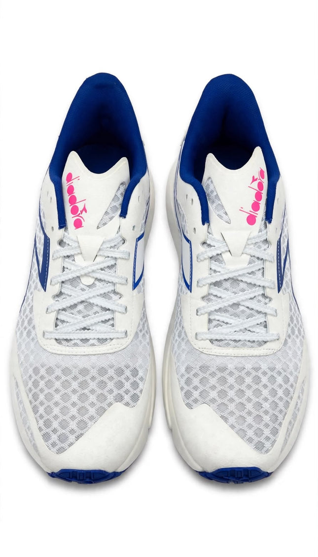 Sneaker Running Diadora Bianca con Dettagli Blu e Fucsia