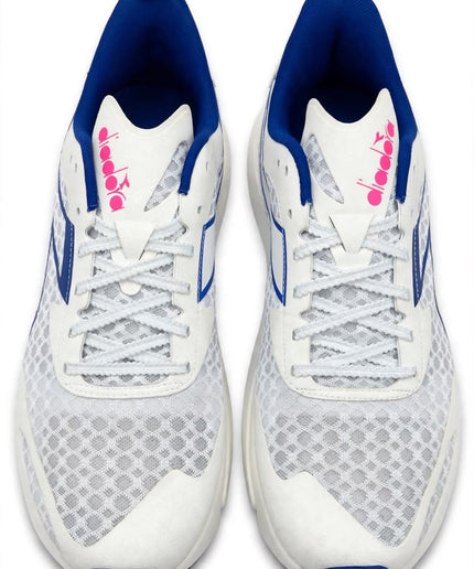 Sneaker Running Diadora Bianca con Dettagli Blu e Fucsia