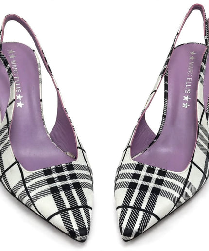 Slingback Marc Ellis Tartan Bianco e Nero con Tacco a Stiletto