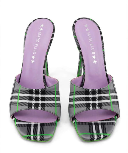 Mule Marc Ellis Tartan Nero e Verde con Tacco a Stiletto