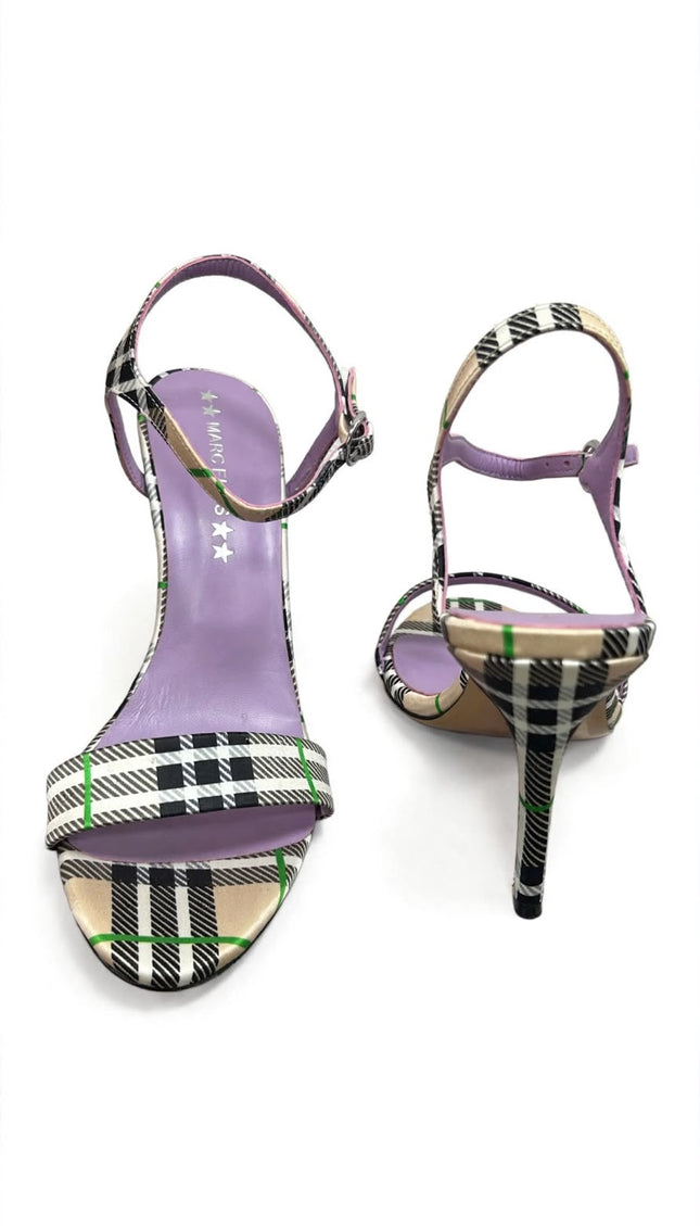 Sandalo Marc Ellis Tartan Beige con Tacco a Stiletto