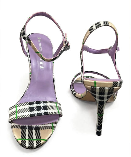Sandalo Marc Ellis Tartan Beige con Tacco a Stiletto