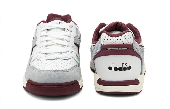 Sneaker Diadora Bianca e Grigia con Dettagli Bordeaux