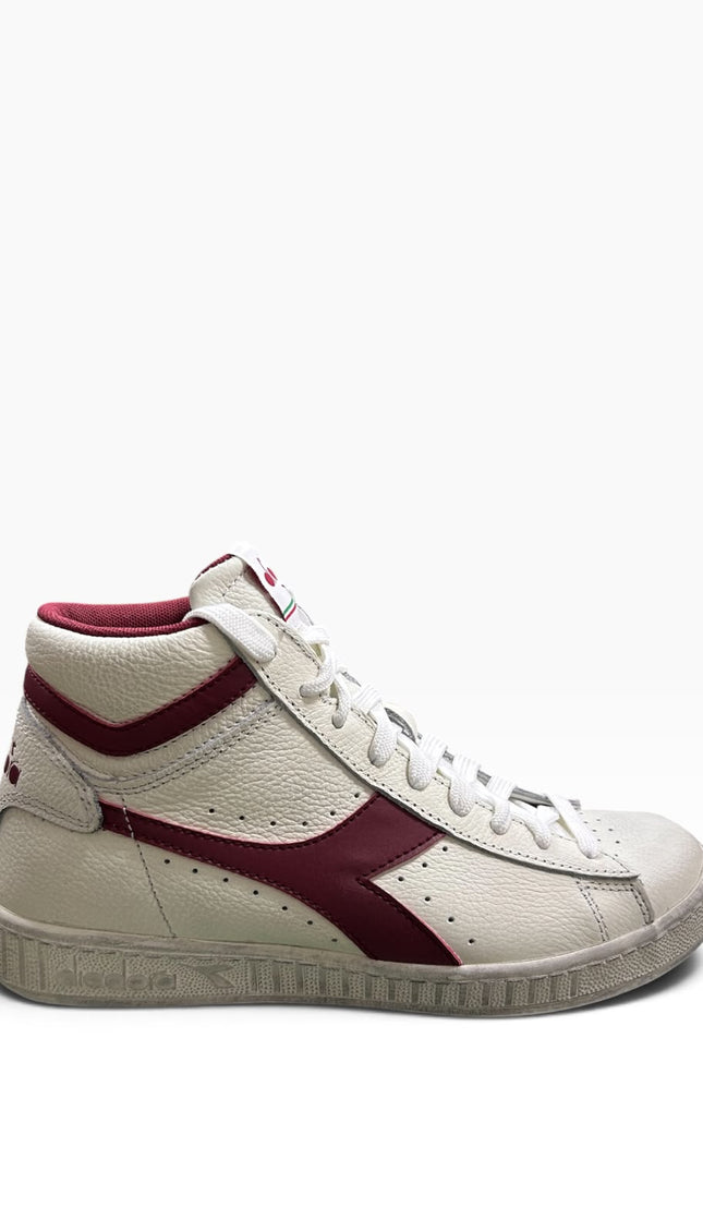 Diadora Sneakers Alte in Pelle Bianche e Bordeaux