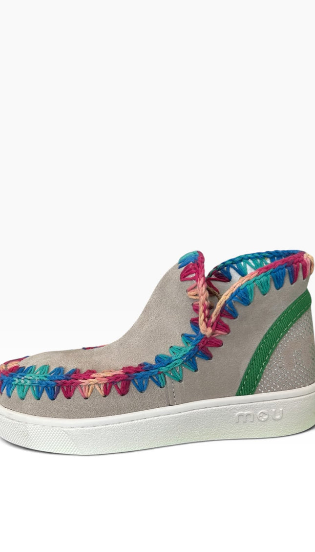 Mou Eskimo Sneaker Slip-On Camoscio Grigio Ricamo Multicolor