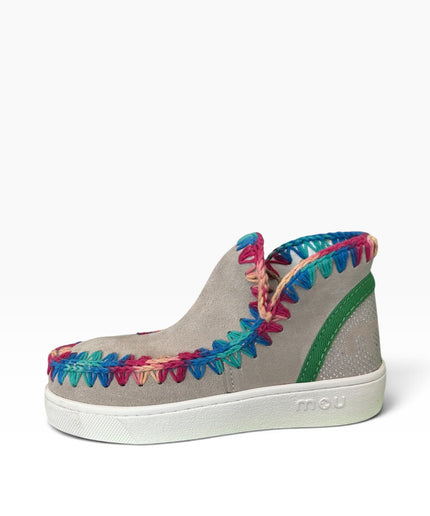 Mou Eskimo Sneaker Slip-On Camoscio Grigio Ricamo Multicolor