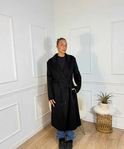 Cappotto Vicolo Lungo Nero con Cintura