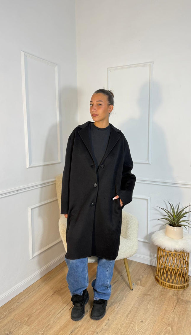 Cappotto Vicolo Lungo Nero con Bottoni