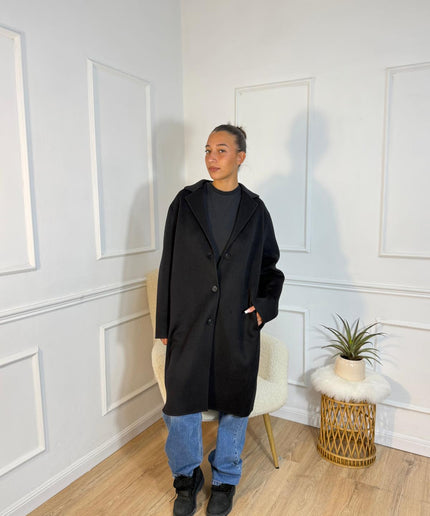 Cappotto Vicolo Lungo Nero con Bottoni